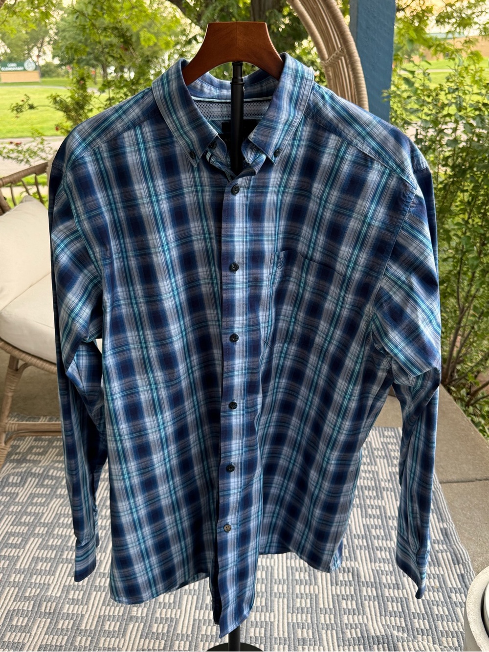 Ariat Pro Series Men's Blue Plaid Long-Sleeve Button-Down Shirt XL/TG